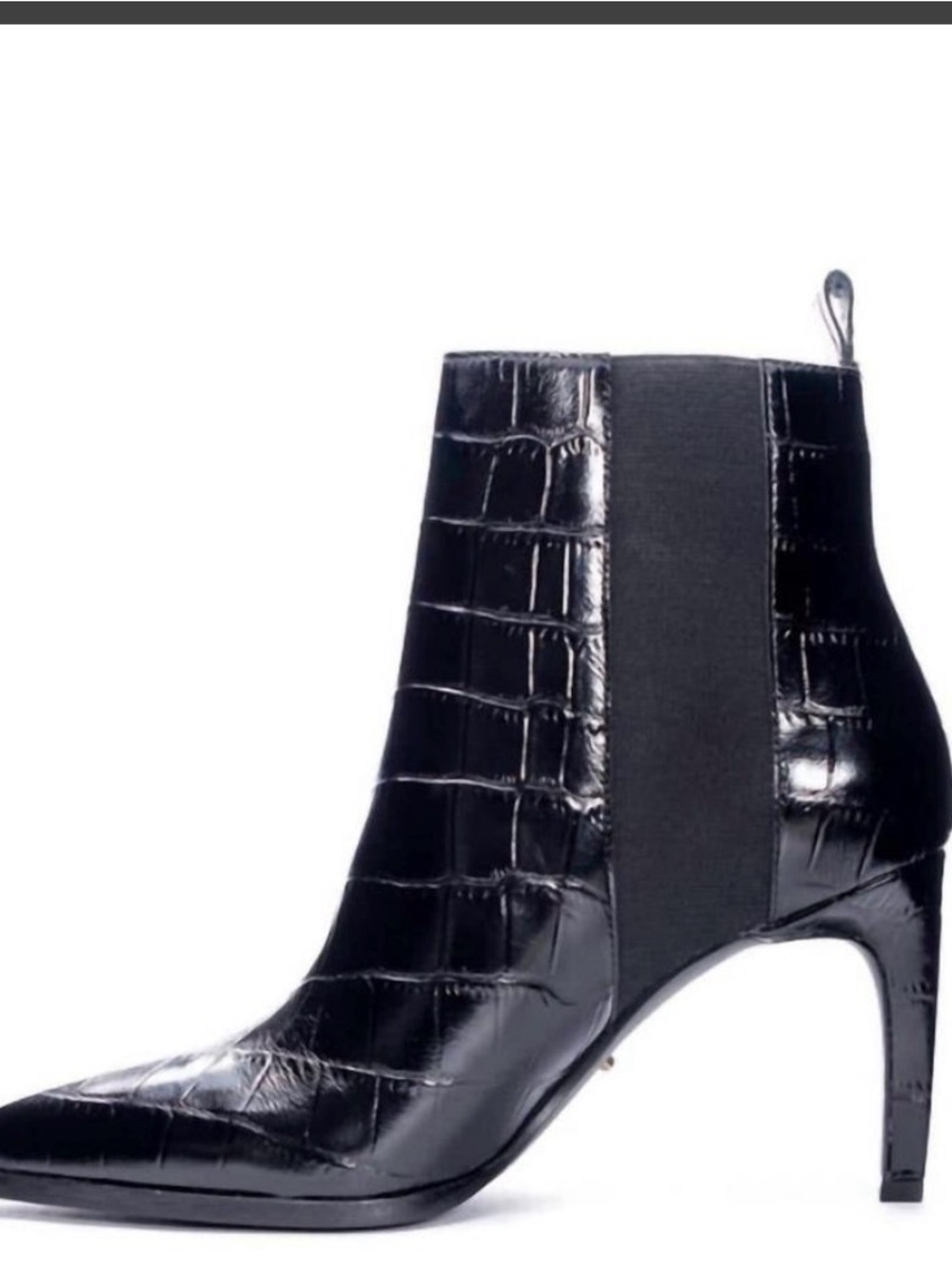 42 Gold Black Croc Embossed Chelsea Ankle Boots Pointed Toe Stiletto Heel 11 - Picture 4 of 13